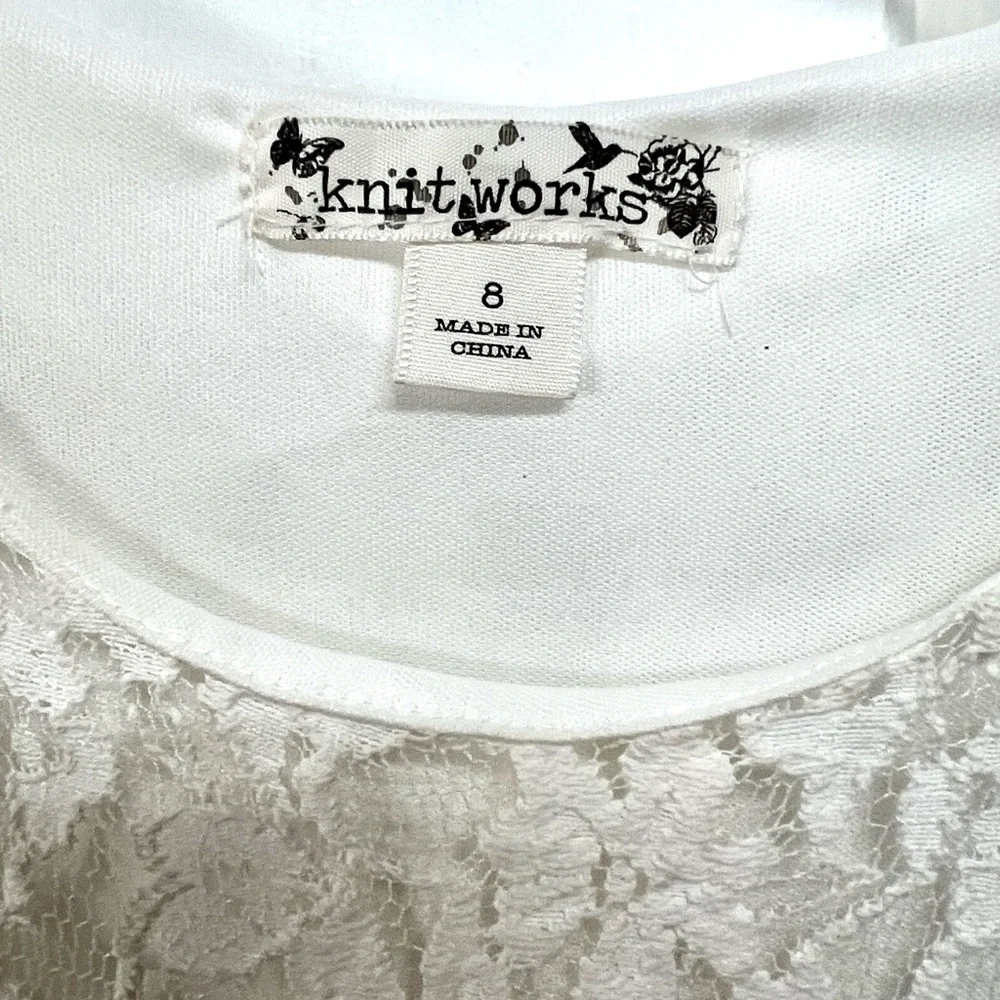 Knitworks White Lace Dress Brown Braided Belt Child Size 8